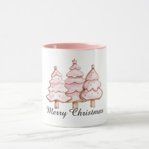 Roze kerstbomen met gouden sterren mok