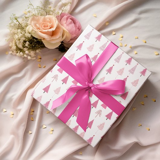 Roze Kerstbomen Modern Patroon Inpakpapier