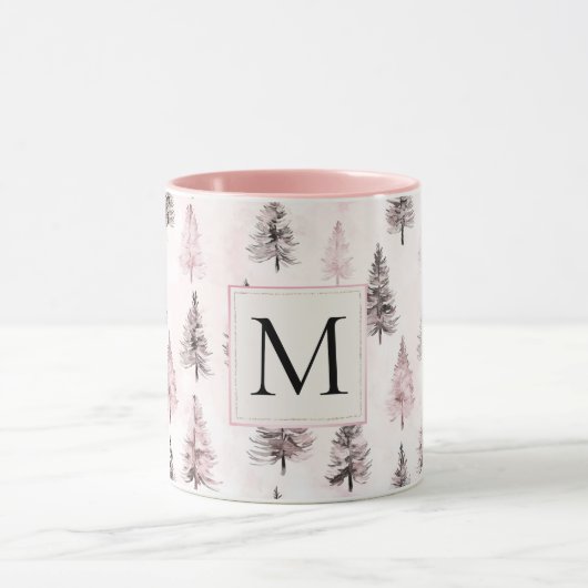 Roze Kerstbomen Monogram Mok (Midden)