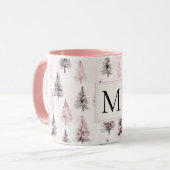 Roze Kerstbomen Monogram Mok (Voorkant links)