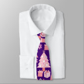 Roze Kerstbomen Patroon D Paarse BG Stropdas (Gebonden)