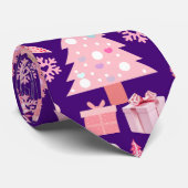 Roze Kerstbomen Patroon D Paarse BG Stropdas (Opgerold)