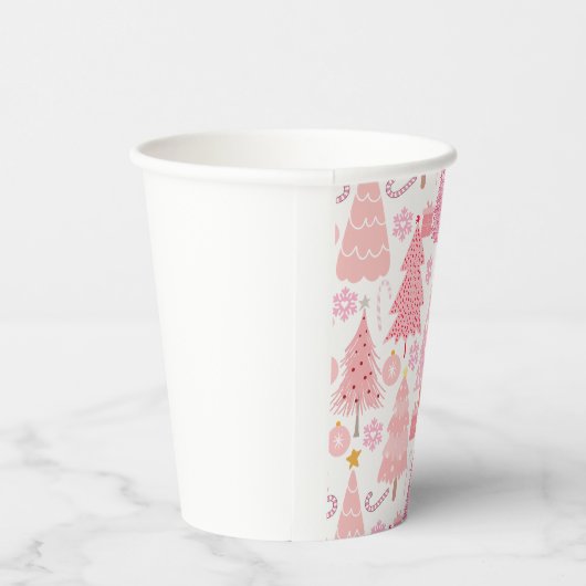 Roze Kerstbomen Patroon Papieren Bekers (Rechts)