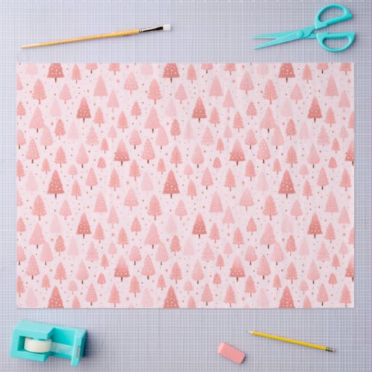 Roze kerstbomen sterren kerst tissuepapier (Craft)