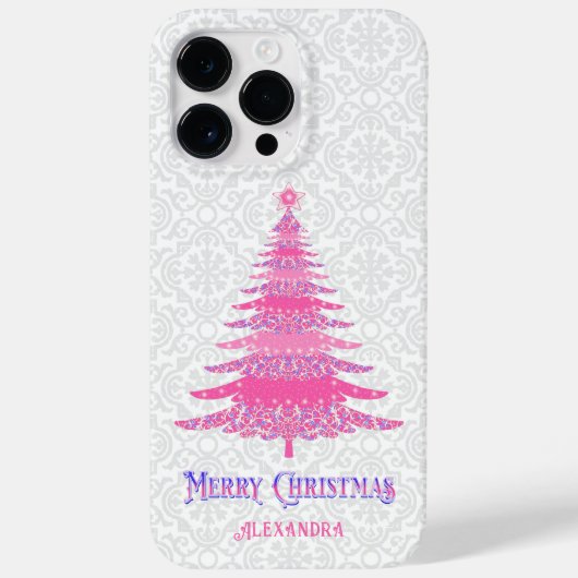 Roze Kerstboom Aangepaste naam Sparkle Case-Mate iPhone Case (Achterkant)