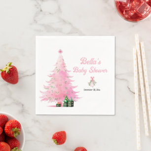 Roze Kerstboom Baby shower Servet