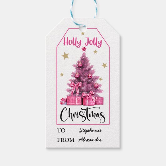 Roze kerstboom cadeaulabel (Voorkant)