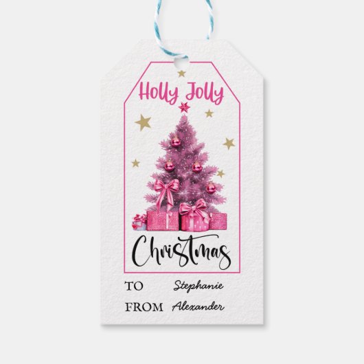 Roze kerstboom cadeaulabel (Achterkant)