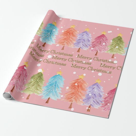 Roze kerstboom cadeaupapier (Uitgerold)