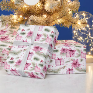 roze kerstboom & cadeaupatroon cadeaupapier
