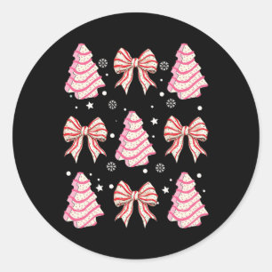 Roze Kerstboom Cake Trendy Coquette Bow Chris Ronde Sticker