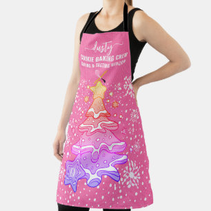 Roze Kerstboom Cookie Baking Crew Sneeuwvlokken Schort