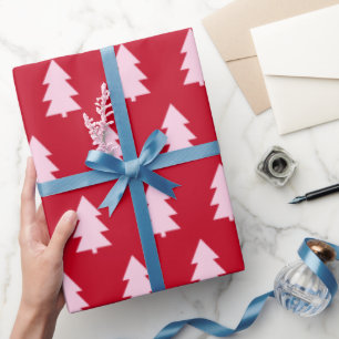 Roze Kerstboom Donkerrood Cadeaupapier