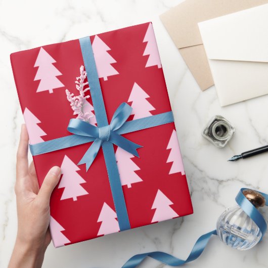 Roze Kerstboom Donkerrood Cadeaupapier (Geschenken)