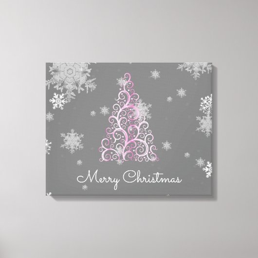 Roze kerstboom en Snowflakes Canvas afdrukken (Voorkant)