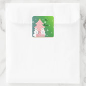 Roze kerstboom en Snowmen Vierkante Sticker (Tas)