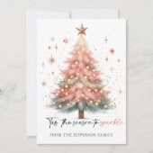 Roze kerstboom feestdagenkaart (Voorkant)