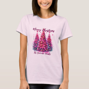 Roze kerstboom Gepersonaliseerde familie T-shirt