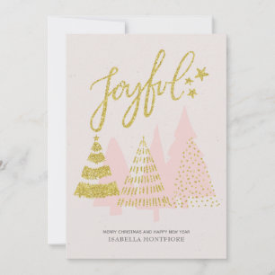 Roze kerstboom Gold Glitter Holiday Kaart