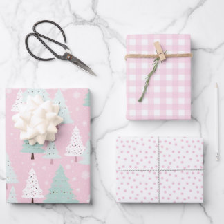 Roze kerstboom inpakpapier vel