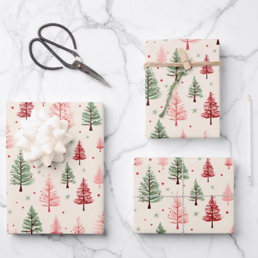  roze kerstboom inpakpapier vel (Voorkant)