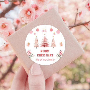 Roze Kerstboom Kerstfeest Ronde Sticker