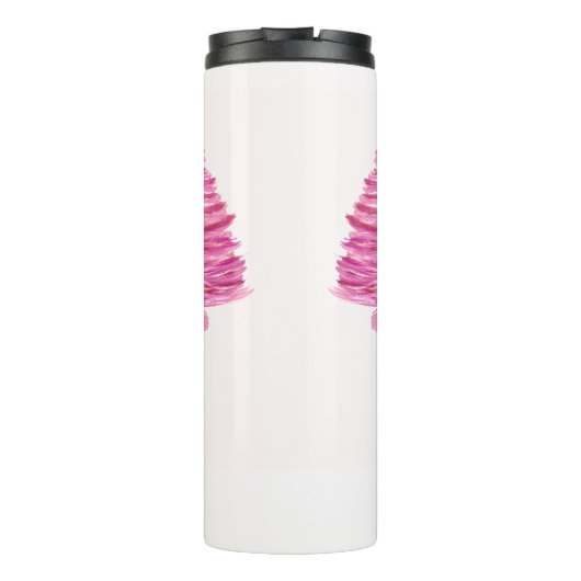  roze kerstboom kunst thermosbeker (Achterkant)