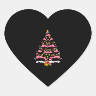 Roze kerstboom met flamingo's hart sticker