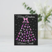 Roze kerstboom met lint Snowflake Briefkaart (Staand voorkant)