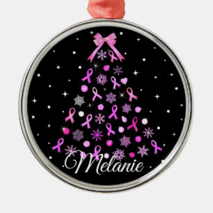 Roze kerstboom met lint Snowflake Metalen Ornament