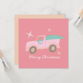  roze kerstboom met Truck Groovy Kaart (Voorkant / Achterkant in situ)