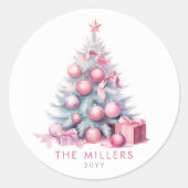 roze kerstboom minimalistisch modern ronde sticker (Voorkant)