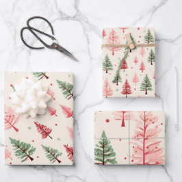  roze kerstboom mix inpakpapier vel