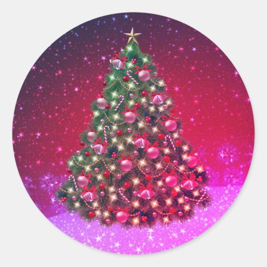Roze kerstboom - ontwerp ronde sticker (Voorkant)