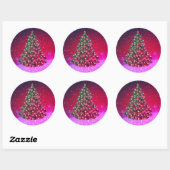 Roze kerstboom - ontwerp ronde sticker (Vel)