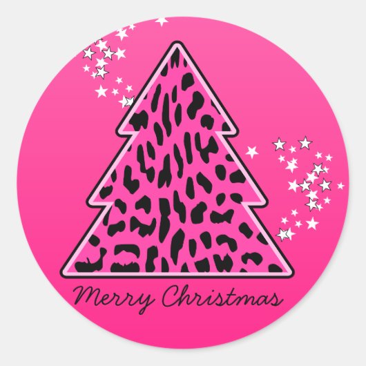 Roze kerstboom op de luipaard ronde sticker (Voorkant)