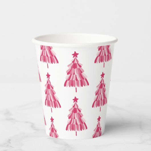 Roze kerstboom papieren bekers (Voorkant)