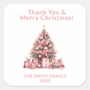 Roze Kerstboom Partij Vierkante Sticker