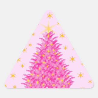 Roze kerstboom sterren driehoek sticker