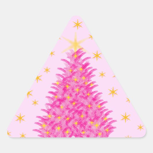 Roze kerstboom sterren driehoek sticker (Voorkant)