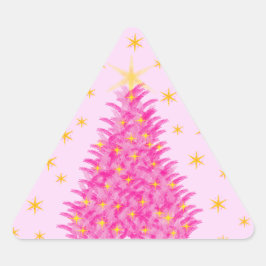 Roze kerstboom sterren driehoek sticker