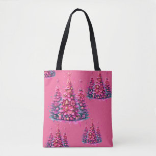 Roze kerstboom trendy preppy esthetiek draagtas