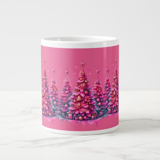 Roze kerstboom trendy preppy esthetiek extra grote beker (Voorkant)