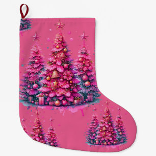 Roze kerstboom trendy preppy esthetiek grote kerstsok