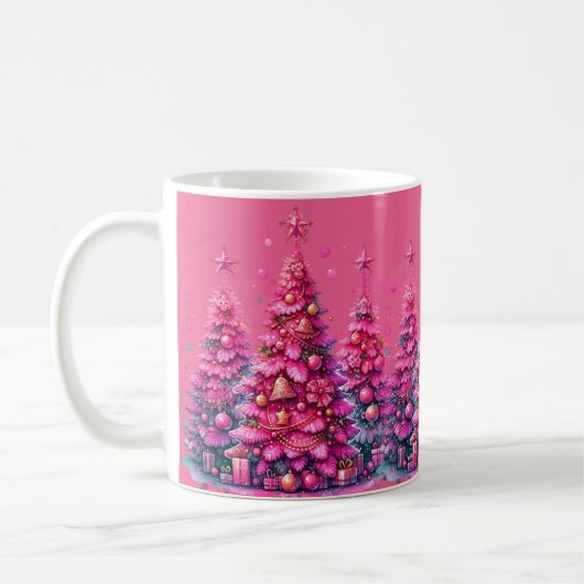 Roze kerstboom trendy preppy esthetiek koffiemok (Links)