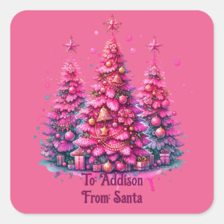 Roze kerstboom trendy preppy esthetiek vierkante sticker