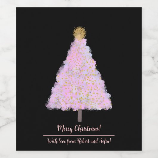 Roze kerstboom wijn etiket (Enkel label)