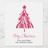 Roze kerstboom wijn etiket (Enkel label)