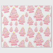  roze kerstboomnostalgie cadeaupapier (Vlak)