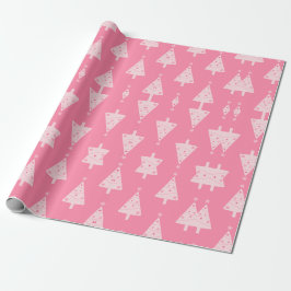 Roze kerstboompatroon cadeaupapier